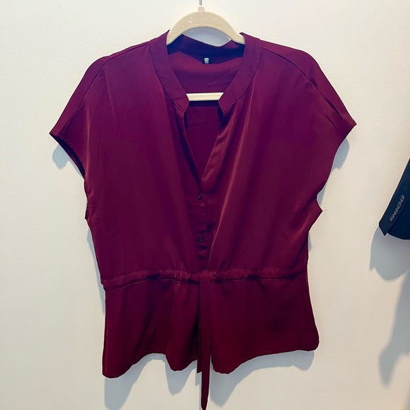 Womens Red Button Down Chiffon Blouse Size Large - Picture 2 of 6